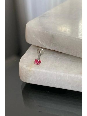 Jaida Moda Unisex Gümüş Cerrahi Çelik Kare Pembe Taşlı Tragus Labret Helix Piercing