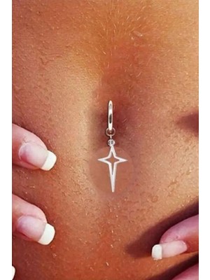 Jaida Moda Kadın Gümüş Sıkıştırmalı Kuzey Yıldızı Figür Sallantılı Çelik Göbek Piercing