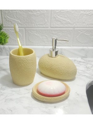 Feyza Design 3 Parça Sarı Seramik Banyo Seti, 20X20X13CM, Şık ve Kullanışlı Tasarım