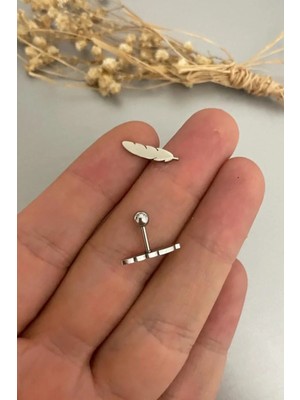 Jaida Moda Unisex Gümüş Cerrahi Çelik Tüy Figürlü Tragus Helix Piercing