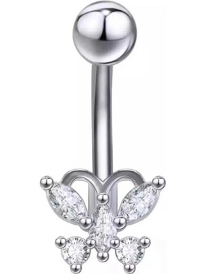 Jaida Moda Kadın Gümüş Renk Kelebek Figürlü Çelik Göbek Piercing