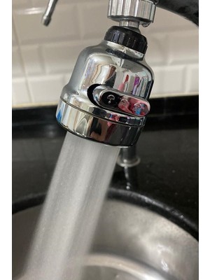 Krom 3 Fonksiyonlu Mutfak Lavabo Başlığı 360 Derece Döner Musluk Ucu Esnek Plastik Malzeme