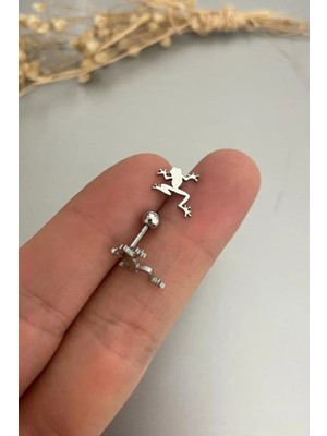 Jaida Moda Unisex Gümüş Renk Kurbağa Figürlü Çelik Tragus Helix Piercing