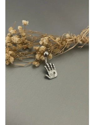 Jaida Moda Kadın Gümüş Renk Dur Işareti Figürlü Çelik Göbek Piercing