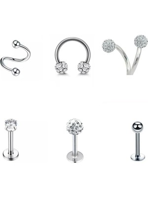 Jaida Moda Gümüş Cerrahi Çelik Tragus Helix 6'lı Set Piercing