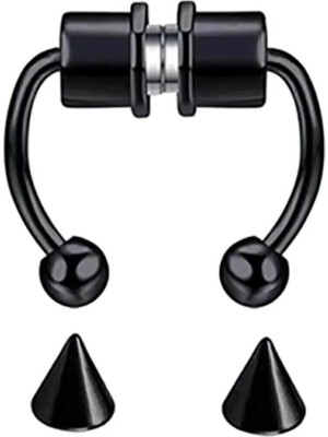 Jaida Moda Unisex Siyah Paslanmaz Çelik Deliksiz Fake Mıknatıslı Piercing