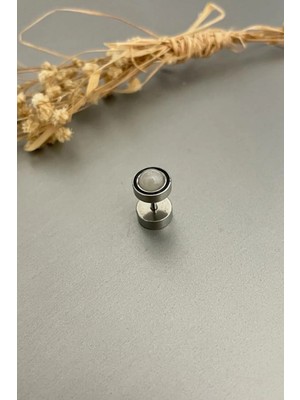 Jaida Moda Unisex Gümüş Sedef Taşlı Çelik Helix Piercing Küpe