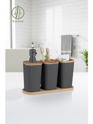 Feyza Design Bambu 3'lü Set, Modern ve Şık Antrasit Renkli Tasarım