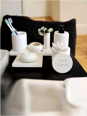 Feyza Design Modern Kırık Beyaz Beton Banyo Seti, Tuvalet, Sabunluk, Diş Fırçalığı