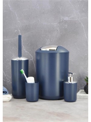 Feyza Design Modern Banyo Aksesuar ve Çöp Kovası Seti, Şık Lacivert Renk