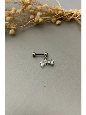 Jaida Moda Kadın Gümüş Zirkon Fiyonk Sallantılı Çelik Helix Kıkırdak Piercing