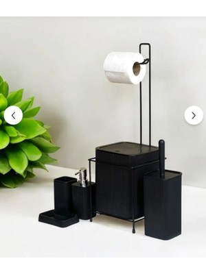 Feyza Design 6 Parça Banyo Seti Metal Standlı Çöp Kovası ve Tuvalet Fırçası