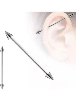 Jaida Moda Unisex Gri Sivri Spayk Model Cerrahi Çelik Industrial Köprü Piercing