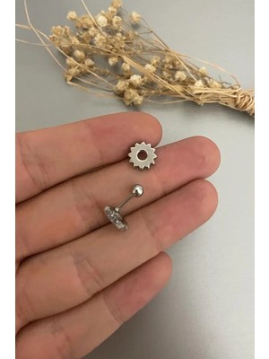 Jaida Moda Unisex Gümüş Cerrahi Çelik Çark Figürlü Tragus Helix Piercing