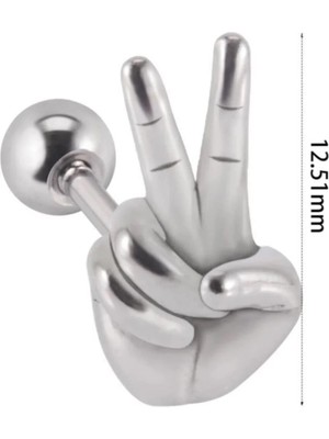Jaida Moda Unisex Gümüş Çelik Barış Işareti Parmak Figür Helix Tragus Piercing
