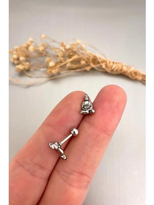 Jaida Moda Unisex Gümüş Cerrahi Çelik Buda Figür Helix Kıkırdak Piercing