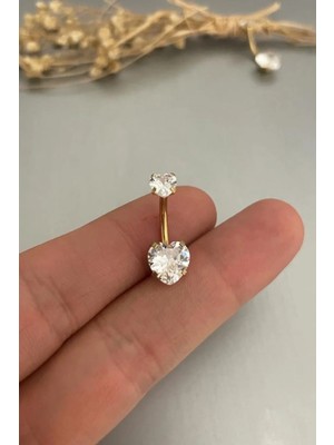 Jaida Moda Kadın Gold Kalp Zirkon Taşlı Çelik Göbek Piercing
