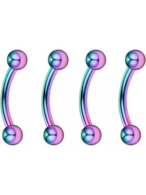 Jaida Moda Unisex Hologram Cerrahi Çelik 4'lü Set Kaş ve Rook Piercing