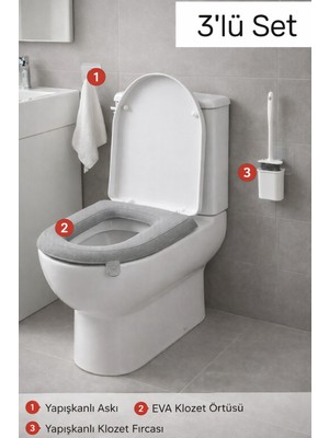 Feyza Design Pratik Banyo Seti: Eva Sünger, Duvara Yapışan Fırça ve Kanca Takımı