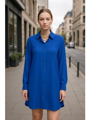 No35 Gömlek Elbise Önden Düğme Detaylı