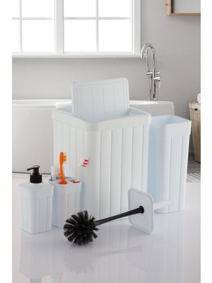 Feyza Design Pratik 4'lü Banyo Seti: Çöp Kovası, Tuvalet Fırçası, Sabunluk, Diş Fırçalık