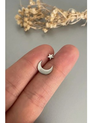 Jaida Moda Unisex Gri 316L Cerrahi Çelik Ay Yıldız Figürlü Tragus Helix Piercing 2 Adet