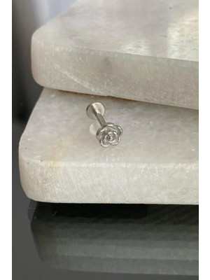 Jaida Moda Unisex Gümüş 316L Cerrahi Çelik Çiçek Figürlü Tragus Labret Helix Piercing