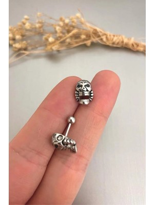 Jaida Moda Unisex Gri Gotik Düşük Çene Figür Çelik Helix Kıkırdak Lobe Piercing