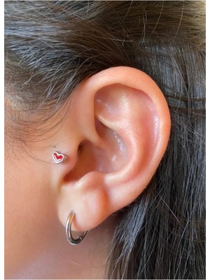 Jaida Moda Kadın Kırmızı Kalp Figürlü Cerrahi Çelik Tragus Helix Piercing