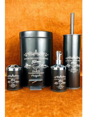 Feyza Design 4 Parça Banyo Seti: Tuvalet Fırçası, Çöp Kovası, Sabunluk, Diş Fırçalık