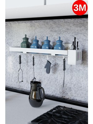 Feyza Design Yapışkanlı Beyaz Çok Amaçlı Mutfak ve Banyo Rafı, Kanca ile Kullanışlılık