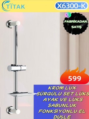 Feyza Design Şık Krom Lüx Sürgülü Set, Ayak ve Sabunluk Fonksiyonlu El Düşle
