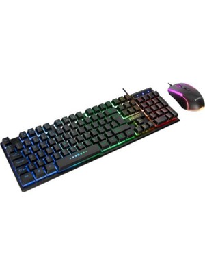 Uslucan Alışveriş Everest KM-198 Luminax Siyah Gökkuşağı Aydınlatmalı Q Gaming Oyuncu Klavye + Mouse Set
