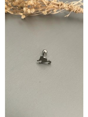 Jaida Moda Unisex Gümüş Renk Sinirli Kedi Figürlü Tragus Helix Çelik Piercing