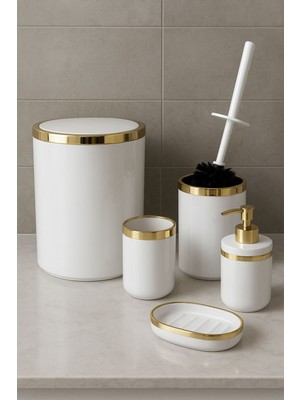 Feyza Design Modern 5 Parça Banyo Aksesuar Seti, Altın Detaylı, Şık ve Kullanışlı