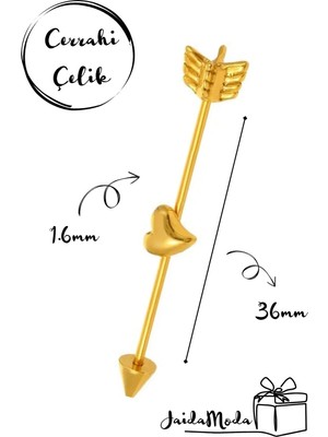 Jaida Moda 316L Cerrahi Çelik Gri Ok Kalp Figürlü Köprü Piercing