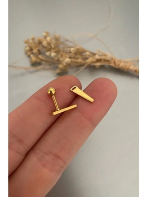 Jaida Moda 316L Cerrahi Çelik Gold Testere Figür Tragus, Kıkırdak, Helix 6mm Piercing