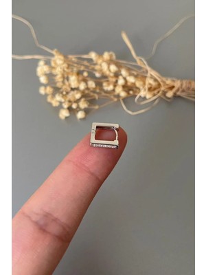 Jaida Moda Kadın Gri Çelik Zirkon Taşlı Kare Tragus, Helix Piercing