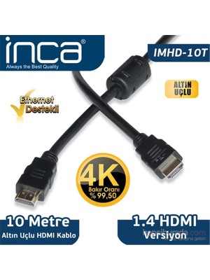 Negok Inca IMHD-10T 10MT Örgülü 4K 1,4 V 3D Altın Uçlu HDMI Kablo 2160P Görüntü Kalitesi Parazit Korumas