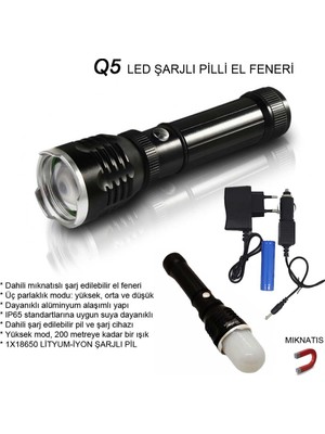 Flaşörlü Uzun Mesafeli Şarjlı Pilli Mıknatıslı El Feneri WT282