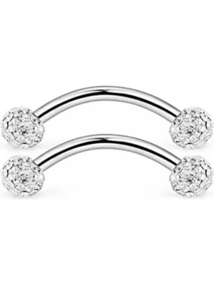 Jaida Moda Unisex Cerrahi Çelik Gümüş 2 Li Kristal Taşlı Rook ve Kaş Piercing
