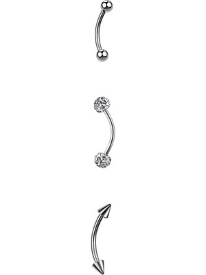 Jaida Moda Gümüş Cerrahi Çelik Kaş,rook,helix,kıkırdak Piercing 3 Adet