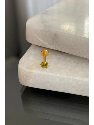 Jaida Moda Unisex Cerrahi Çelik Kare Yeşil Taşlı Tragus Labret Helix Piercing