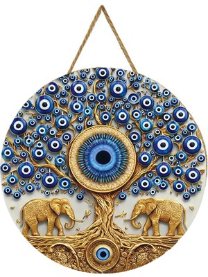 Marnello Consept Nazar Boncuğu Temalı Ahşap Mdf Duvar Süsü - Hayat Ağacı Tasarımlı - 2d Düz Uv Baskı