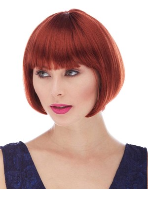 Ecoport Kızıl Renk Düz Kesim Astarlı Küt Parti Peruğu