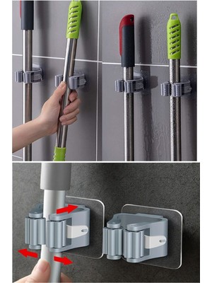 Feyza Design 4'lü Kelebek Yapışkanlı Mop Fırça Çekpası ve Sap Tutucu Organizer