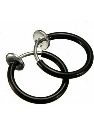 Jaida Moda Unisex Siyah Paslanmaz Çelik Deliksiz Fake 12MM Piercing