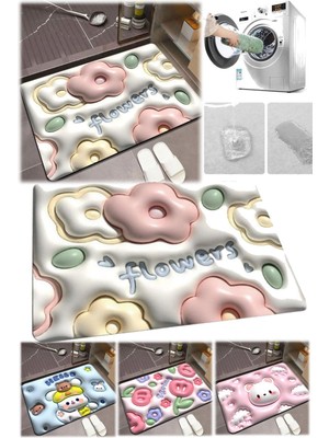 Feyza Design Yumuşak Çiçek Desenli 40X60CM Kaymaz Su Emici Paspas