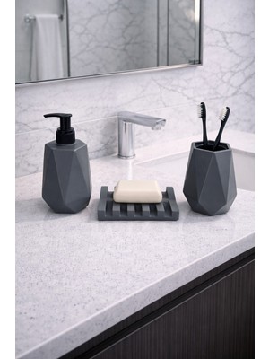 Feyza Design Modern 3 Parça Geometrik Beton Banyo Seti Antrasit Renk