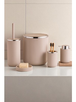 Feyza Design 5 Parça Çizgili Banyo Seti, Şık ve Kullanışlı Banyo Aksesuarları